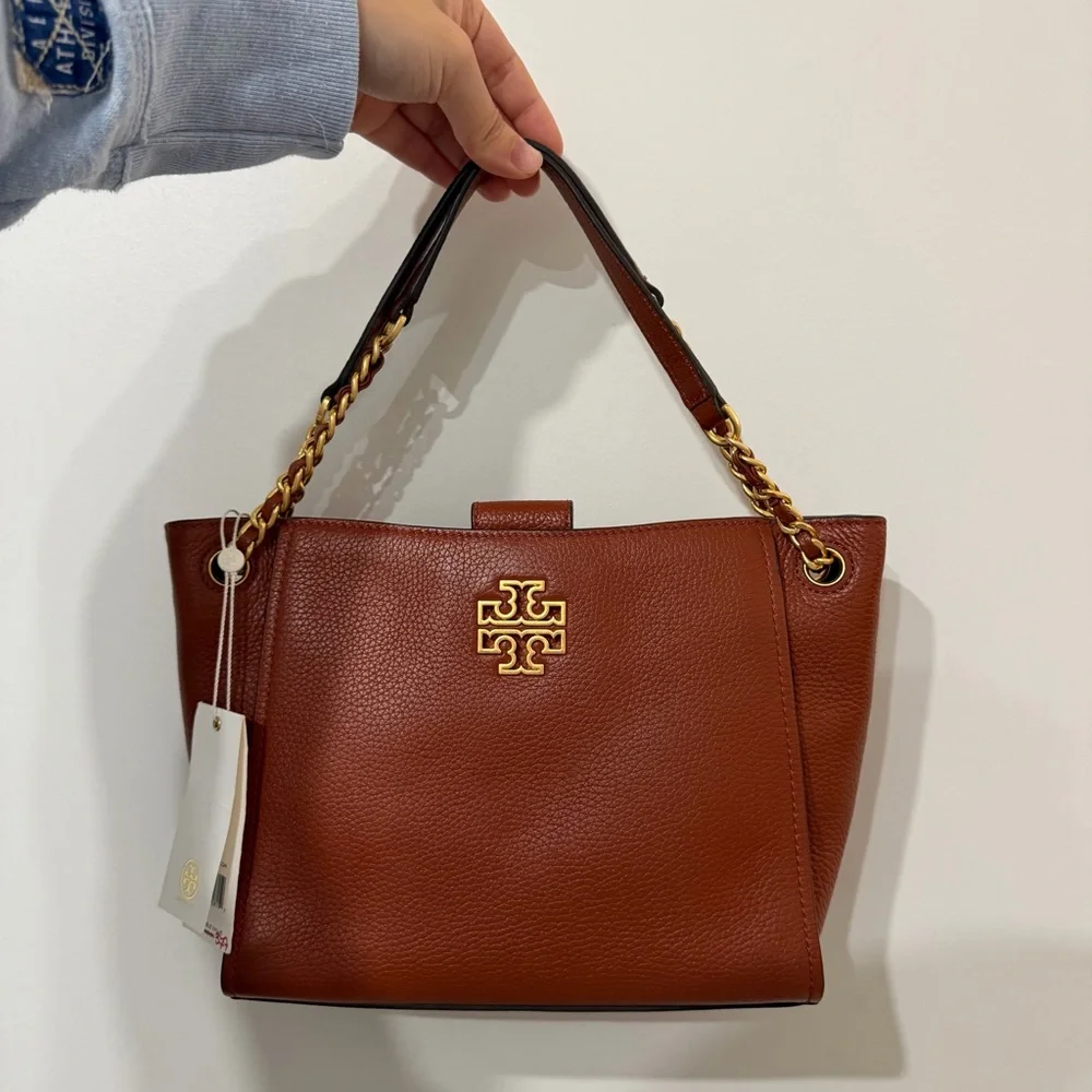 NWT Tory Burch Britten Mini Leather Tote Bag (Tan Brown) - Picture 1 of 8